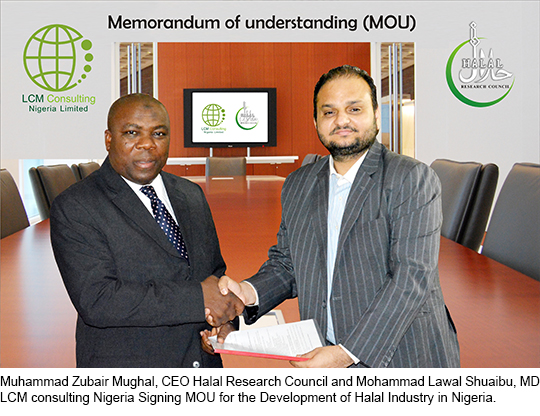Muhammad Zubair Mughal, CEO Halal Research Council and Mohammad Lawal Shuaibu, MD LCM consulting Nigeria Signing MOU for the Development of Halal Industry in Nigeria
